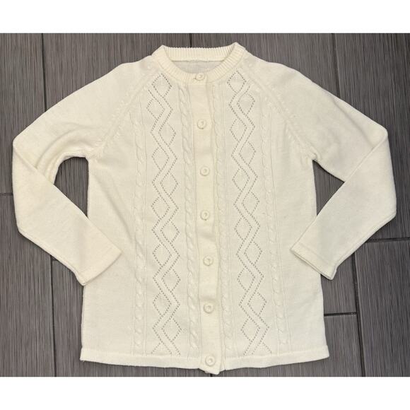 Vintage Ivory Knit Cardigan Full Covered Buttons Size Small Grandmacore - Picture 1 of 4